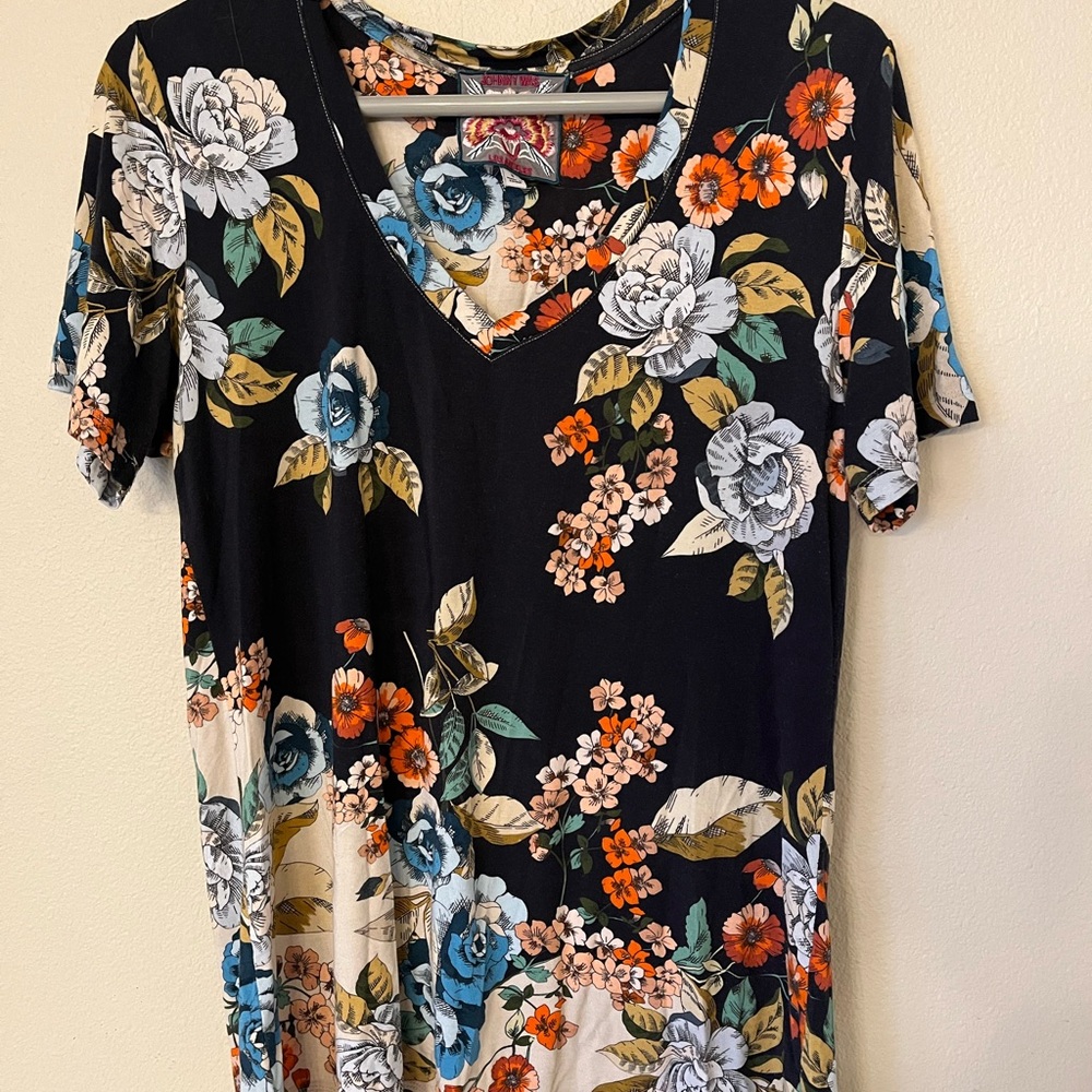 Johnny Was Black Floral V-Neck Top